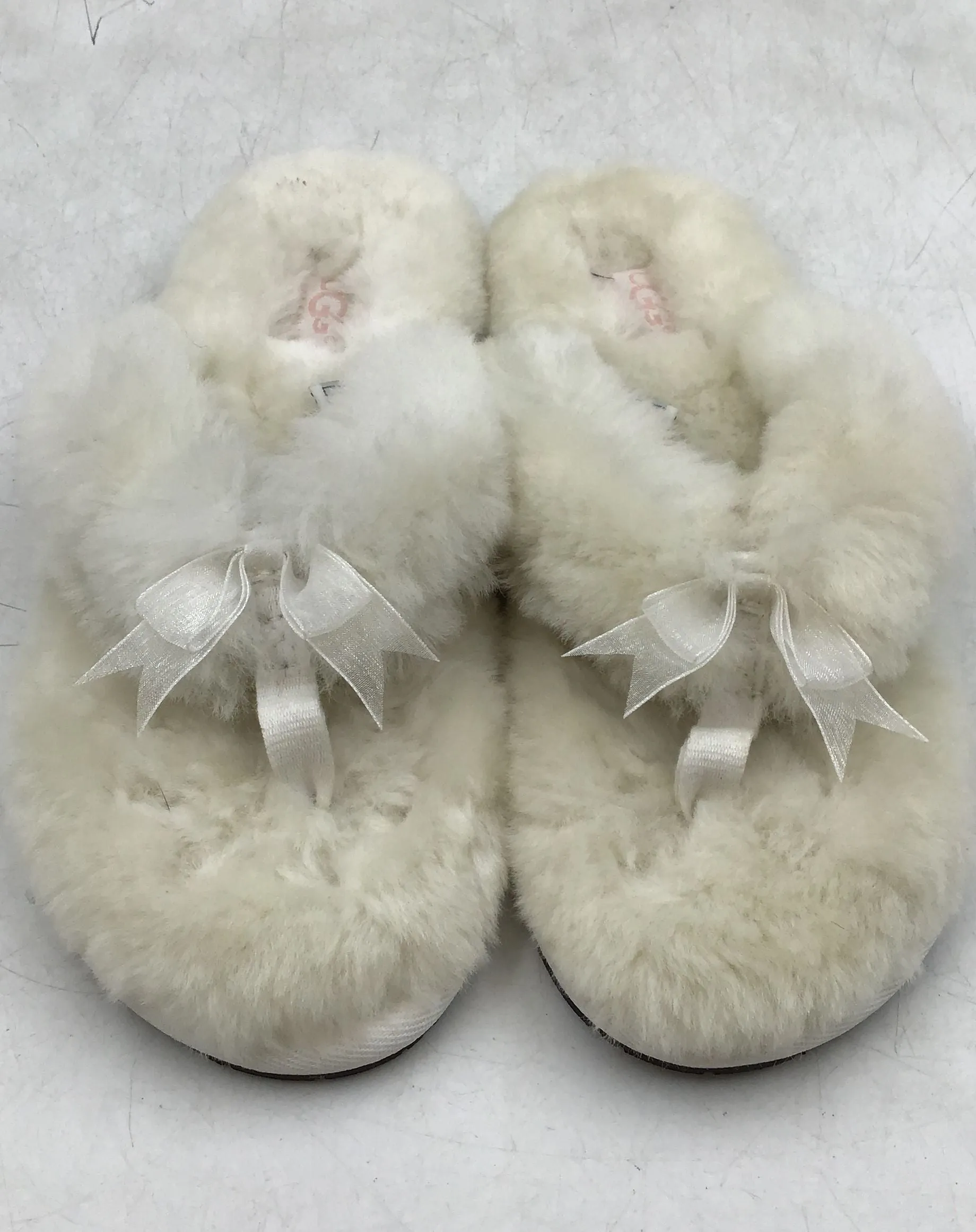 Ugg Women's White Fur Flip Flop Slipper - Size 7